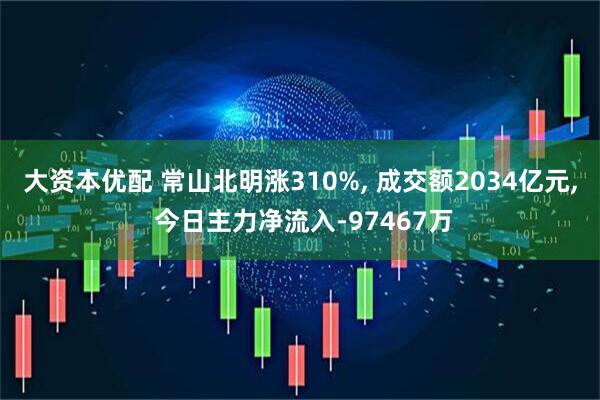 大资本优配 常山北明涨310%, 成交额2034亿元, 今日主力净流入-97467万